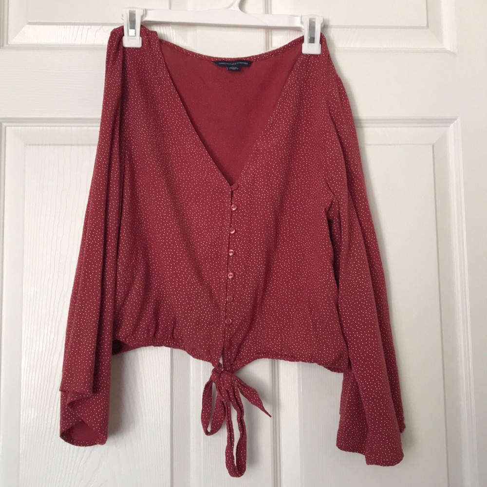 American Eagle button up, tie, polkadot blouse
